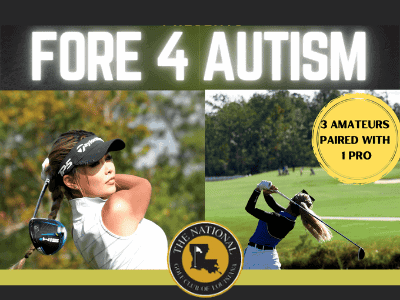 Fore 4 Autism Open 1 a woman swinging a golf club on top of a green field