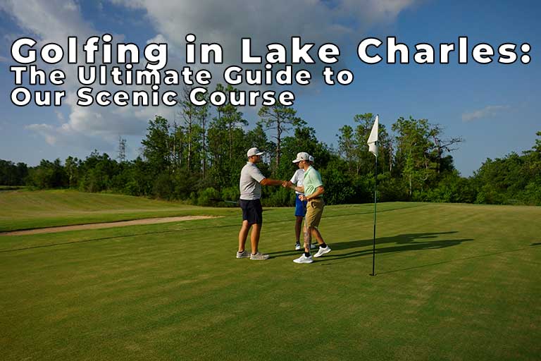 two men shaking hands on a golf course